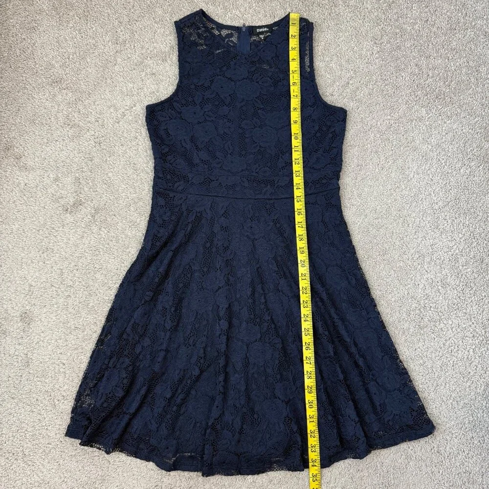 Zunie Lace Fit‎ & Flare Dress Size 16 Girls Navy Blue Sleeveless